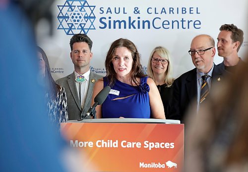 Ruth Bonneville / Free Press
Local Simkin Child Care
CEO of the Saul & Claribel Simkin Centre, Laurie Cerqueti speaking at press conference announcing the opening of new Child Care Centre to be built onto existing centre, at Saul and Claribel Simkin Centre Monday.
This new centre will offer Intergenerational programs bring older adults and children together for shared learning and cultural exchange.
Also speaking at the event were representatives of the provincial and federal government including: Education and Early Childhood Learning Minister Tracy Schmidt
Ben Carr, member of Parliament, Winnipeg South Centre and others.
See story by Maggie
Aug 1th,, 2026