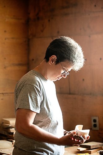 MIKAELA MACKENZIE / FREE PRESS
	
Woodworker Marina Bulan in her workshop on Monday, Aug. 17, 2026. She started her business, Cedarella, after taking a cabinetry course at Red River.

For Dave Sanderson story.
Free Press 2026