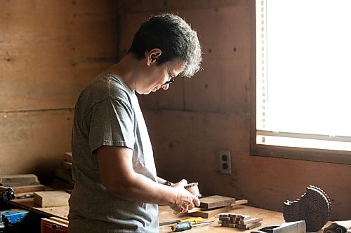 MIKAELA MACKENZIE / FREE PRESS
	
Woodworker Marina Bulan in her workshop on Monday, Aug. 17, 2026. She started her business, Cedarella, after taking a cabinetry course at Red River.

For Dave Sanderson story.
Free Press 2026