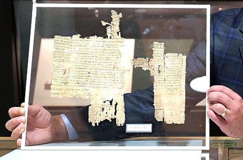 Ruth Bonneville / Free Press

LOCAL - ancient papyrus

Photo of Dr. C. Michael Sampson, Professor of Classics and a papyrologist,, with a transactional document almost 2000 years old, on view at the exhibit inside the Elizabeth Dafoe Library at the University of Manitoba, Monday. 

"The Ancient Inbox," the University of Manitoba's rare public exhibit of ancient papyrus documents, opens today. Some of these pieces are up to 2,000 years old, on loan from the University of Michigan Papyrology Collection, and it's the first public display of genuine papyri in Winnipeg.

The exhibit runs through September 30 in Archives &amp; Special Collections, 3rd floor of the Elizabeth Dafoe Library 

See story by Zoe

Aug 17th,,  2026