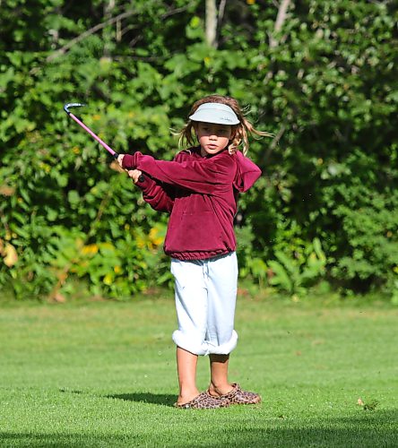 Tori Langston hits an approach shot on the 18th hole during the cubs tournament event on Wednesday. (Thomas Friesen/The Brandon Sun)
