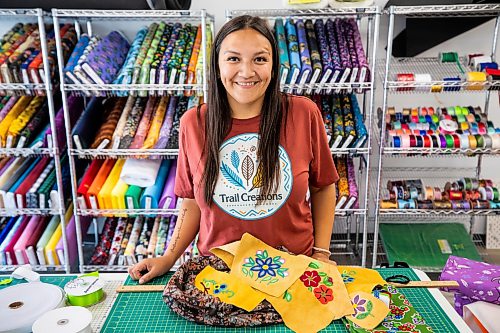 MIKAELA MACKENZIE / FREE PRESS
Jessica Lavallee, owner of Trail Creations & Supply, at the Indigenous-owned fabric and art store opening this weekend on Wednesday, Aug. 19, 2026.
For Gabby story.
Free Press 2026