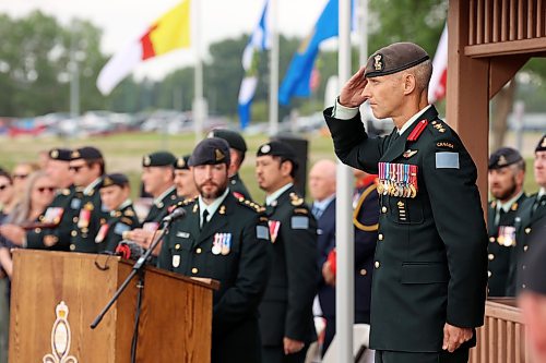Reekie salutes during Thursday's ceremony. (Tim Smith/The Brandon Sun)