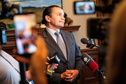 MIKAELA MACKENZIE / FREE PRESS
Premier Wab Kinew speaks to media in his office at the Manitoba legislature on Thursday, Aug. 20, 2026.
For Carol story.
Free Press 2026