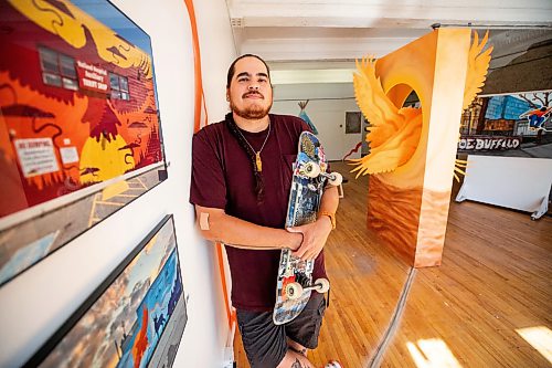 MIKAELA MACKENZIE / FREE PRESS
	
Muralist, carpenter, graphic designer, and artist Peatr Thomas in his Exchange District space on Friday, Aug. 21, 2026.

For Conrad story.
Free Press 2026