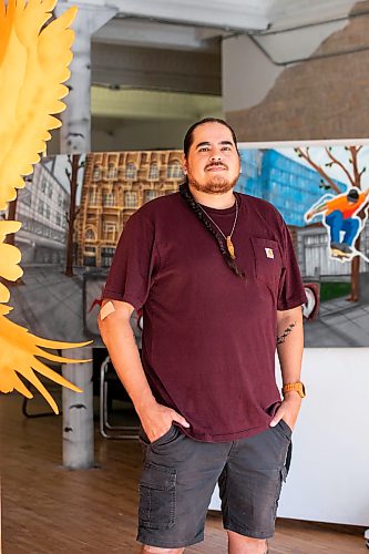 MIKAELA MACKENZIE / FREE PRESS
	
Muralist, carpenter, graphic designer, and artist Peatr Thomas in his Exchange District space on Friday, Aug. 21, 2026.

For Conrad story.
Free Press 2026