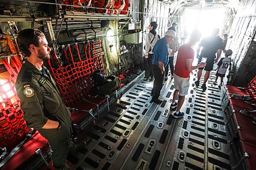 JOHN WOODS / FREE PRESS
People visit and view a CC-130H Hercules plane at the Royal Aviation Museum Sunday, August 23, 2026. The plane is being retired from the Canadian fleet.

reporter: standup