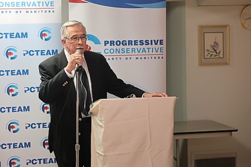 Robert Blake gives his acceptance speech after he emerged as the Progressive Conservative candidate for Brandon East in the upcoming provincial election during the party’s nomination meeting held at St Andrews Church (316 Russell St.) on Saturday afternoon. (Abiola Odutola/The Brandon Sun)