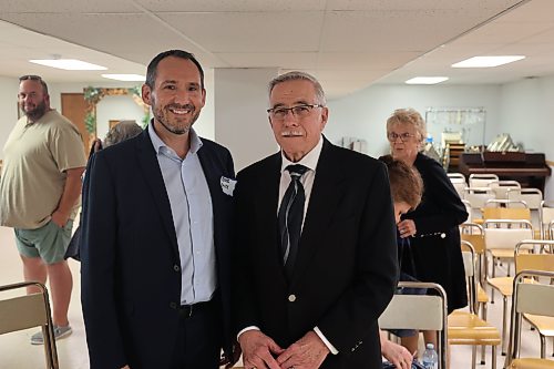PC Party of Manitoba president Peter Smith joins the party's candidate for Brandon East Robert Blake in a picture after the party’s nomination meeting at St Andrews Church (316 Russell St.) on Saturday afternoon. (Abiola Odutola/The Brandon Sun)