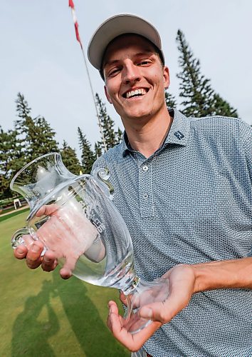 JOHN WOODS / FREE PRESS
Daniel Svärd is presented with the trophy after defeating Adam Duncan in the Manitoba Open at Elmhurst Golf Club Sunday, August 23, 2026.
reporter: mike