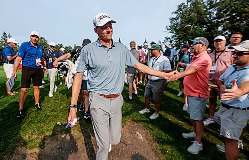 JOHN WOODS / FREE PRESS
Daniel Svärd celebrates winning the playoff hole and championship against Adam Duncan with fans at the Manitoba Open at Elmhurst Golf Club Sunday, August 23, 2026.
reporter: mike