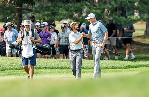 JOHN WOODS / FREE PRESS
Daniel Svärd, right, and Adam Duncan make their way up the fairway to the final hole of the Manitoba Open final round at Elmhurst Golf Club Sunday, August 23, 2026.
reporter: mike