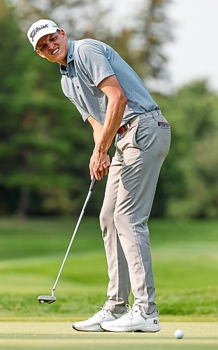JOHN WOODS / FREE PRESS
Daniel Svärd reacts to his putt on the final hole during the Manitoba Open final round at Elmhurst Golf Club Sunday, August 23, 2026.
reporter: mike