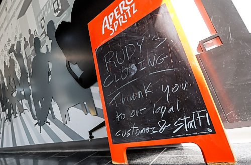 JOHN WOODS / FREE PRESS
A sign that says Rudy’s restaurant at the Manitoba Hydro building on Portage is closing sits outside the restaurant Monday, August 24, 2026. 

reporter: nicole
