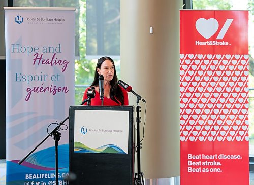 ROBERT LEE / FREE PRESS
Dr. Shelley Zieroth shares her remarks at her appointment as Research Manitoba Chair in Women’s Clinical Heart Health Research at the I.H. Asper Institute in Winnipeg on Monday, August 24, 2026.