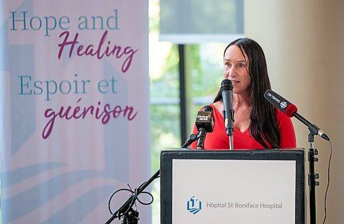 ROBERT LEE / FREE PRESS
Dr. Shelley Zieroth shares her remarks at her appointment as Research Manitoba Chair in Women’s Clinical Heart Health Research at the I.H. Asper Institute in Winnipeg on Monday, August 24, 2026.
