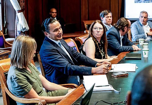 JOHN WOODS / FREE PRESS
Premier Wab Kinew meets with Manitoba business leaders, unions and indigenous leaders to discuss trade relations with the United States at the Manitoba Legislature Monday, August 24, 2026. 

reporter: gabby
