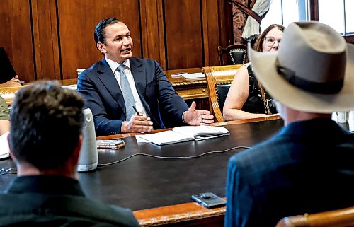 JOHN WOODS / FREE PRESS
Premier Wab Kinew meets with Manitoba business leaders, unions and indigenous leaders to discuss trade relations with the United States at the Manitoba Legislature Monday, August 24, 2026. 

reporter: gabby
