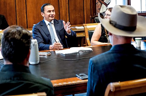 JOHN WOODS / FREE PRESS
Premier Wab Kinew meets with Manitoba business leaders, unions and indigenous leaders to discuss trade relations with the United States at the Manitoba Legislature Monday, August 24, 2026. 

reporter: gabby