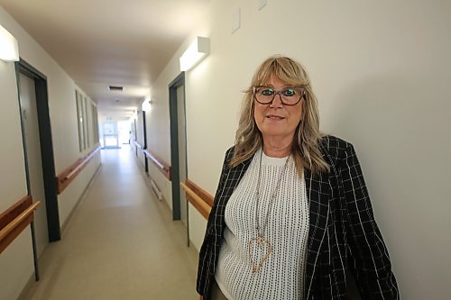 Spruce Woods MLA Colleen Robbins stands inside Crescent Manor in Souris. (Connor McDowell/The Brandon Sun)