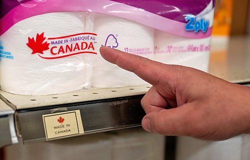 ROBERT LEE / FREE PRESS
“Made in Canada” signs are placed throughout Maryland Food Fare to direct customers to Canadian goods in Winnipeg on Tuesday, August 25, 2026.