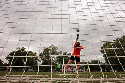 25082026
Goalkeeper Casey Lamoureax deflects a shot on net as the Brandon University Bobcats women’s soccer team takes part in preseason training at the university on Tuesday morning. The Bobcats start their season on September 12 with their home-opener.  (Tim Smith/The Brandon Sun)