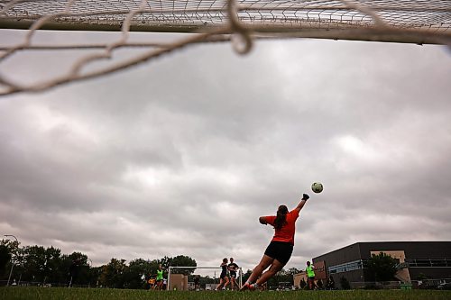 25082026
Goalkeeper Casey Lamoureax blocks a shot on net as the Brandon University Bobcats women’s soccer team takes part in preseason training at the university on Tuesday morning. The Bobcats start their season on September 12 with their home-opener.  (Tim Smith/The Brandon Sun)