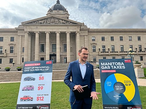 CAROL SANDERS / FREE PRESS
Cdn Taxpayers Fdn Gage Haubrich Tuesday calling for federal gas tax holiday to continue past Labour Day
