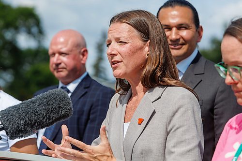 MIKE DEAL / FREE PRESS
Early Childhood Learning Minister Tracy Schmidt, speaks during the announcement.
Premier Wab Kinew and Education and Early Childhood Learning Minister Tracy Schmidt announces that the government is introducing a pilot program for a new health and physical education curriculum that includes an a policy making in-person physical education mandatory for all students from kindergarten to Grade 12.
The press conference held on the playground of Victor Mager School, included other stake holders who spoke; Dr. Brent Roussin, chief provincial public health officer, Jason Cline, superintendent, Rolling River School Division, Alyson Gysel, co-president, Physical Health Educators of Manitoba, and Noelle Depape, president and CEO, Boys and Girls Club Winnipeg.
Reporter: Maggie Macintosh
260827 - Thursday, August 27, 2026.