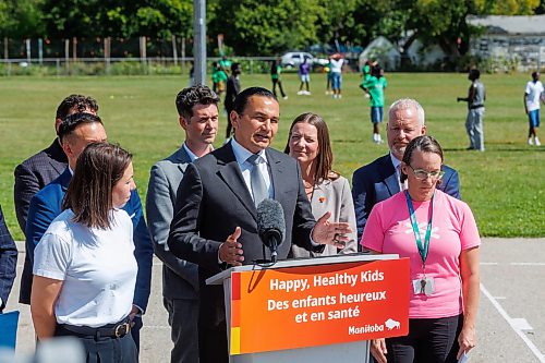 MIKE DEAL / FREE PRESS
Premier Wab Kinew and Education and Early Childhood Learning Minister Tracy Schmidt announces that the government is introducing a pilot program for a new health and physical education curriculum that includes an a policy making in-person physical education mandatory for all students from kindergarten to Grade 12.
The press conference held on the playground of Victor Mager School, included other stake holders who spoke; Dr. Brent Roussin, chief provincial public health officer, Jason Cline, superintendent, Rolling River School Division, Alyson Gysel, co-president, Physical Health Educators of Manitoba, and Noelle Depape, president and CEO, Boys and Girls Club Winnipeg.
Reporter: Maggie Macintosh
260827 - Thursday, August 27, 2026.