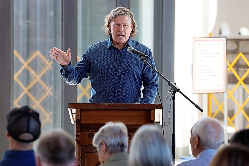 27082026
Brandon Mayor Jeff Fawcett speaks during the Brandon Municipal Airport Wall of Fame induction ceremony at the airport on Thursday. Len Fisher, Cecil Leech and Roy Sobchuk were all honoured as the 2026 inductees. 
(Tim Smith/The Brandon Sun)