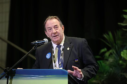Ron Kostyshyn, Manitoba Minister of Agriculture, speaks during the Dignitaries Address in the MNP theatre at Manitoba Ag Days 2026, held at the Keystone Centre last month. (Tim Smith/The Brandon Sun files)