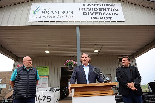 28082026
Brandon Mayor Jeff Fawcett speaks during the opening ceremony for the new Eastview Residential Diversion Depot at the Eastview Landfill Site on Friday. 
(Tim Smith/The Brandon sun)
