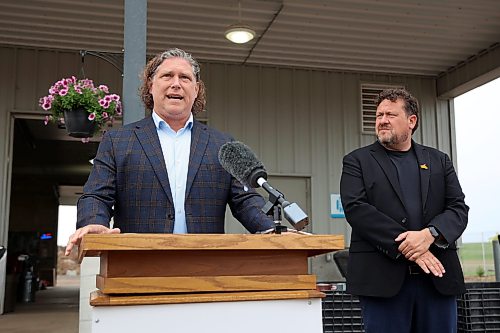 28082026
Brandon Mayor Jeff Fawcett speaks during the opening ceremony for the new Eastview Residential Diversion Depot at the Eastview Landfill Site on Friday. 
(Tim Smith/The Brandon sun)

