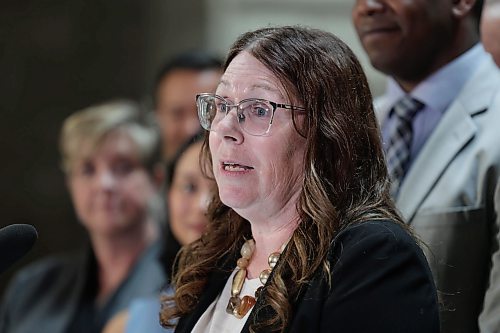 Ruth Bonneville / Free Press
LOCAL - tariffs
Jill Verwey President of Keystone Agricultural Producers (KAP) and the First Vice-President of the Canadian Federation of Agriculture (CFA), speaks on tariffs at the government press conference at the Grand Staircase, Legislative Building, Friday.
See story by Carol
Aug 28th,, 2026