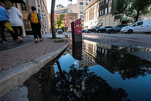MIKAELA MACKENZIE / FREE PRESS
Puddles from recent overnight rain reflect scenes in the Exchange District on Monday, Aug. 31, 2026.
Standup.
Free Press 2026