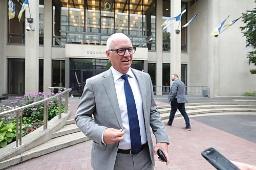 Ruth Bonneville / Free Press

Local City Hall Mayoral race - Gillingham

Wpg. Mayor, Scott Gillingham chats with reporters outside city hall after Kevin Klein confirmed  on Tuesday that he would be running for mayor of Winnipeg.

Sept 1st,  2026