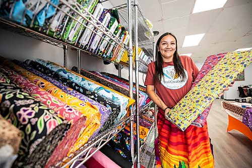 MIKAELA MACKENZIE / FREE PRESS
	
Jessica Lavallee, owner of Trail Creations &amp; Supply, at the Indigenous-owned fabric and art store opening this weekend on Wednesday, Aug. 19, 2026.

For Gabby story.
Free Press 2026
