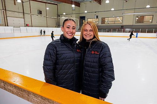 MIKE DEAL / FREE PRESS
Dana (right) and Marrin McKee (left), mother-daughter figure skating coach’s during a training session Thursday morning at Dakota Community Centre.
Marrin has been skating all of her life, growing up with her mother as her coach and continuing to compete nationally into her adult years. 
Reporter: Grace Penner 
260820 - Thursday, August 20, 2026.