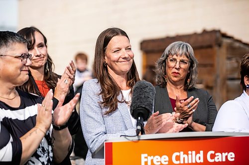 MIKAELA MACKENZIE / FREE PRESS
Minister Tracy Schmidt makes a child care announcement at Panda Bear Day Care on Wednesday, Sept. 2, 2026.
For Nicole story.
Free Press 2026