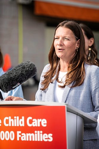 MIKAELA MACKENZIE / FREE PRESS
	
Minister Tracy Schmidt makes a child care announcement at Panda Bear Day Care on Wednesday, Sept. 2, 2026.

For Nicole story.
Free Press 2026