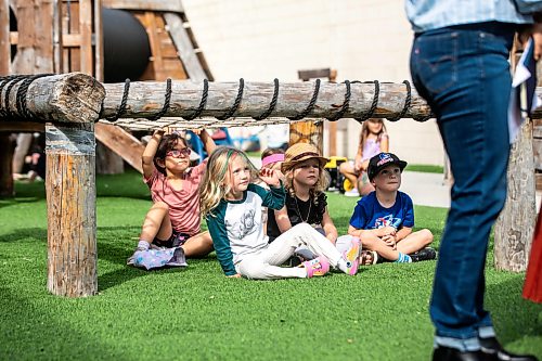 MIKAELA MACKENZIE / FREE PRESS
Children sit behind the podium and listen as minister Tracy Schmidt makes a child care announcement at Panda Bear Day Care on Wednesday, Sept. 2, 2026.
For Nicole story.
Free Press 2026