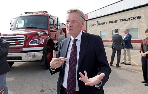 Ruth Bonneville / Free Press
BIZ - tariff announcement
President and CEO of Innovair Group, Grant Cockshott, is interviewed at the press conference held at Fort Garry Fire Trucks Thursday.
Innovair was one of the companies that will benefit from the federal governments jRegional Tariff Response Initiative (RTRI) announced at a news conference Thursday. There are 15 projects led by 11 Winnipeg-based organizations through the RTRI and Business Scale-up and Productivity (BSP) program.
See story by Gabby
Sept 3rd, 2026