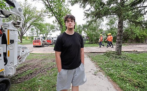 Ruth Bonneville / Free Press
Local storm repairs
Photo of Matthew Boychuk outside his home on Lindsay Street where a storm passed through the area Sunday night and wiped out the power.
Manitoba Hydro crews work to repair several hydro poles that snapped or fell down after a severe storm tore through the River Heights area at approximately 6:30 p.m. on Sunday. Homes and business in the area around Lindsay and Borebank street are still out of power.
See story by Malak
Sept 8th, 2026