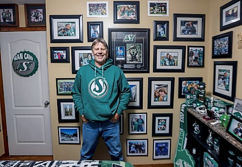 JOHN WOODS / FREE PRESS
Dave Dech, has a room full of Saskatchewan Roughriders paraphernalia that is always growing and was photographed in his home Tuesday, September 8, 2026. 

reporter: dave