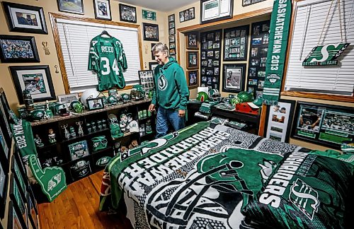 JOHN WOODS / FREE PRESS
Dave Dech, has a room full of Saskatchewan Roughriders paraphernalia that is always growing and was photographed in his home Tuesday, September 8, 2026.
reporter: dave