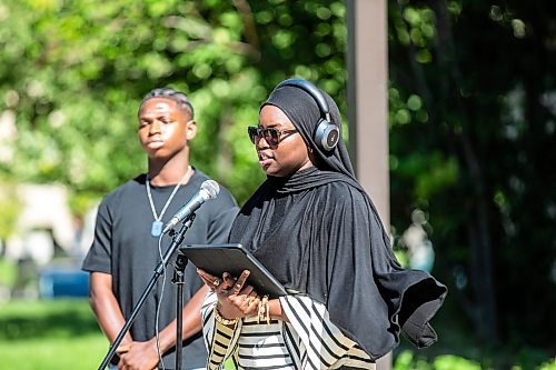 MIKAELA MACKENZIE / FREE PRESS
Roheemat Ajayi-Raheem, vice president of events for the U of M Black Students Union, speaks at a rally pushing to ban the Dominion Society from campus at the University of Manitoba on Wednesday, Sept. 9, 2026.
For Maggie story.
Free Press 2026