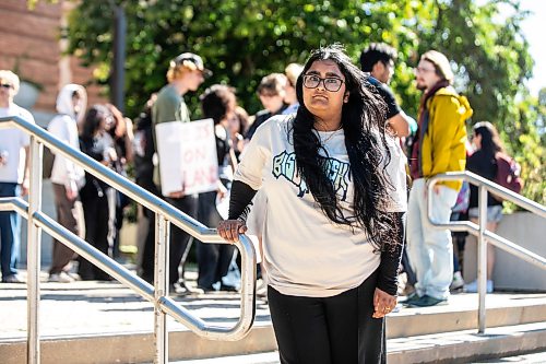 MIKAELA MACKENZIE / FREE PRESS
UMSU president Heaven Kuar at a rally pushing to ban the Dominion Society from campus at the University of Manitoba on Wednesday, Sept. 9, 2026.
For Maggie story.
Free Press 2026