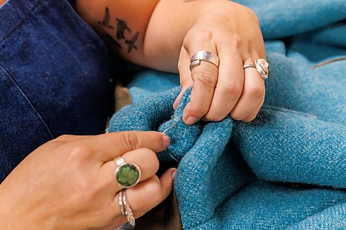 MIKE DEAL / FREE PRESS
Sylvie Desjarlais a Métis and Franco-Manitoban sewist, quilt maker, and textile artist in her studio at 618 ARTlington Studios. 
Working under the name Bo Peep Reimagined Textiles.
Reporter: AV Kitching
260910 - Thursday, September 10, 2026.