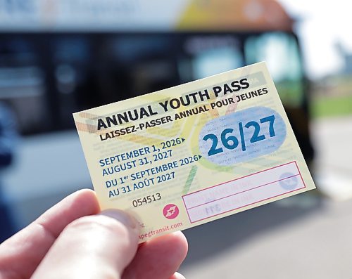 Ruth Bonneville / Free Press
LOCAL - transit / Kinew
Free transit for youth in Winnipeg
Photo of free youth bus pass.
Premier Wab Kinew along with Mayor Scott Gillingham, City of Winnipeg and others host news conference announcing Free transit for youth in Winnipeg Thursday. The presser took place at Grant Park High School, (bus loop behind the school).
The presser took place at Grant Park High School, (bus loop behind the school).
See story by Chris
Sept 10th, 2026